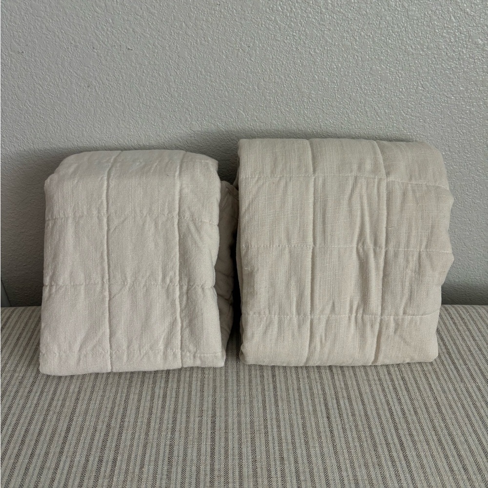 New Set of 2 King Heavyweight Linen Blend Quilt Pillow Shams Natural - Casaluna
